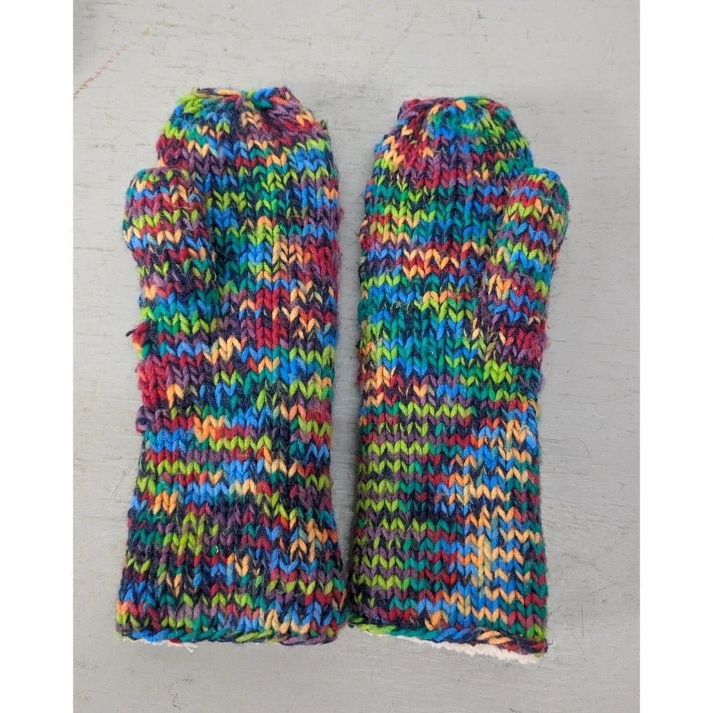 Handmade Rainbow‎ Chunky Knit Fleece Lined Mittens One Size Fits Most Ladies